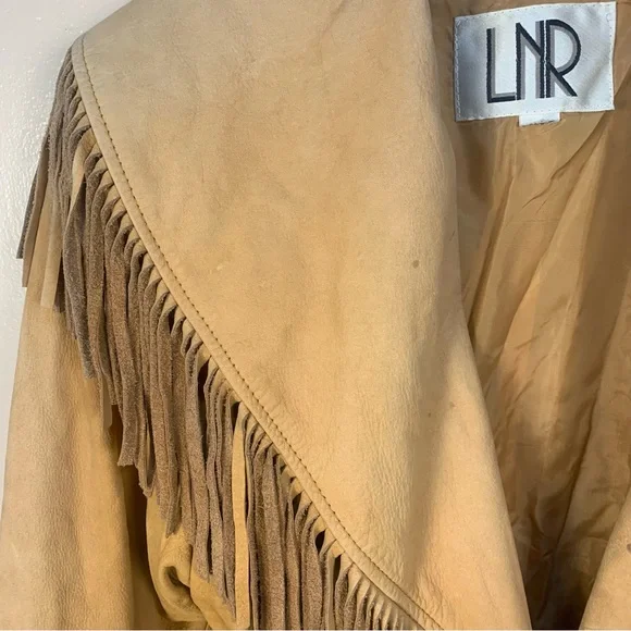 VTG LNR Soft Leather Western Tassel Fringe Waist Drawstring Jacket - Picture 5 of 16